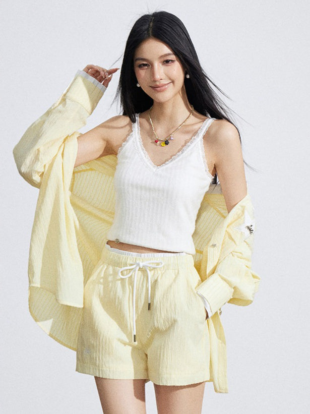 Layered Shirt and Shorts Two-Piece Set