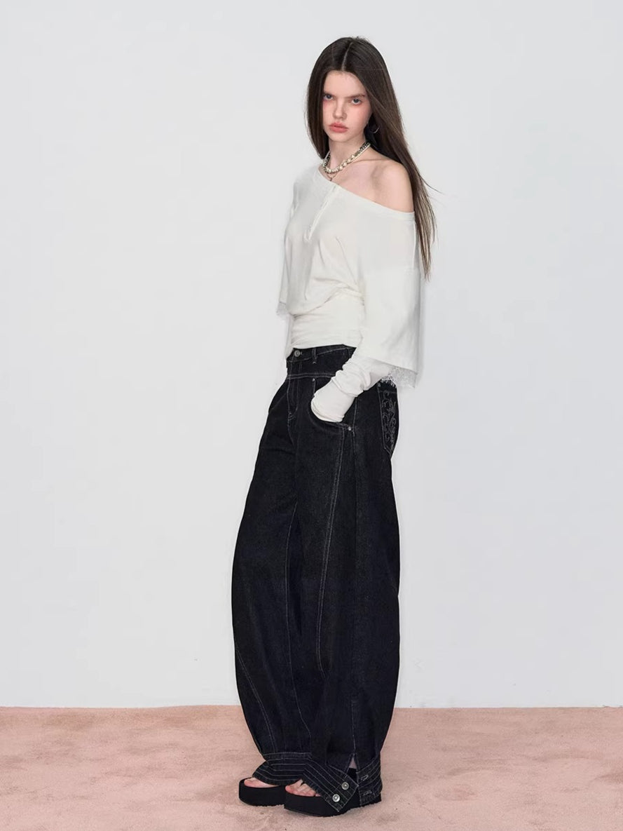 Asymmetric Lace-Panel Faux Layered T-Shirt