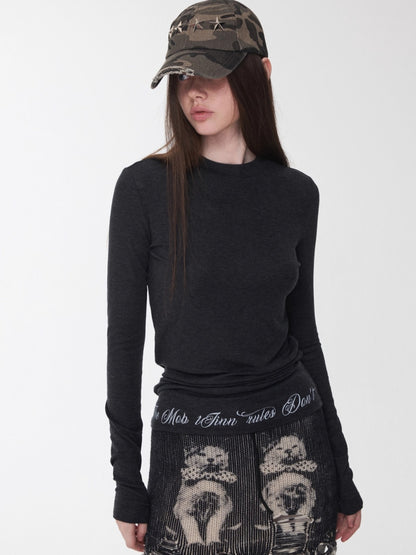 Cat Print Distressed Knit Mini Skirt