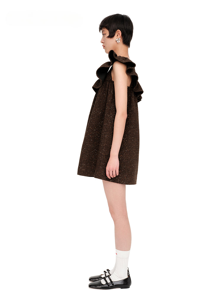 Brown Asymmetric Vintage Wool Dress