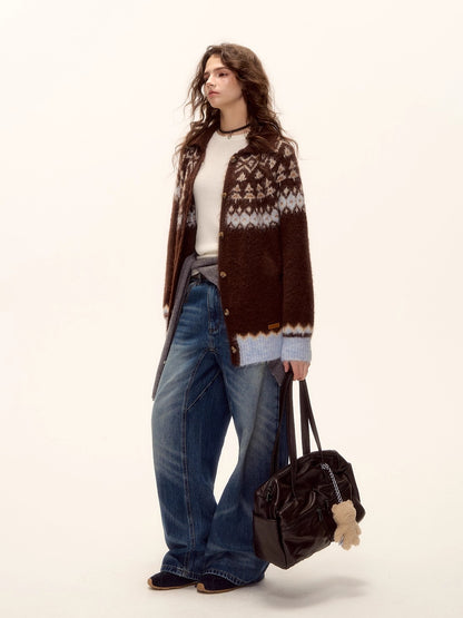 Vintage Washed Distressed Wide-Leg Jeans