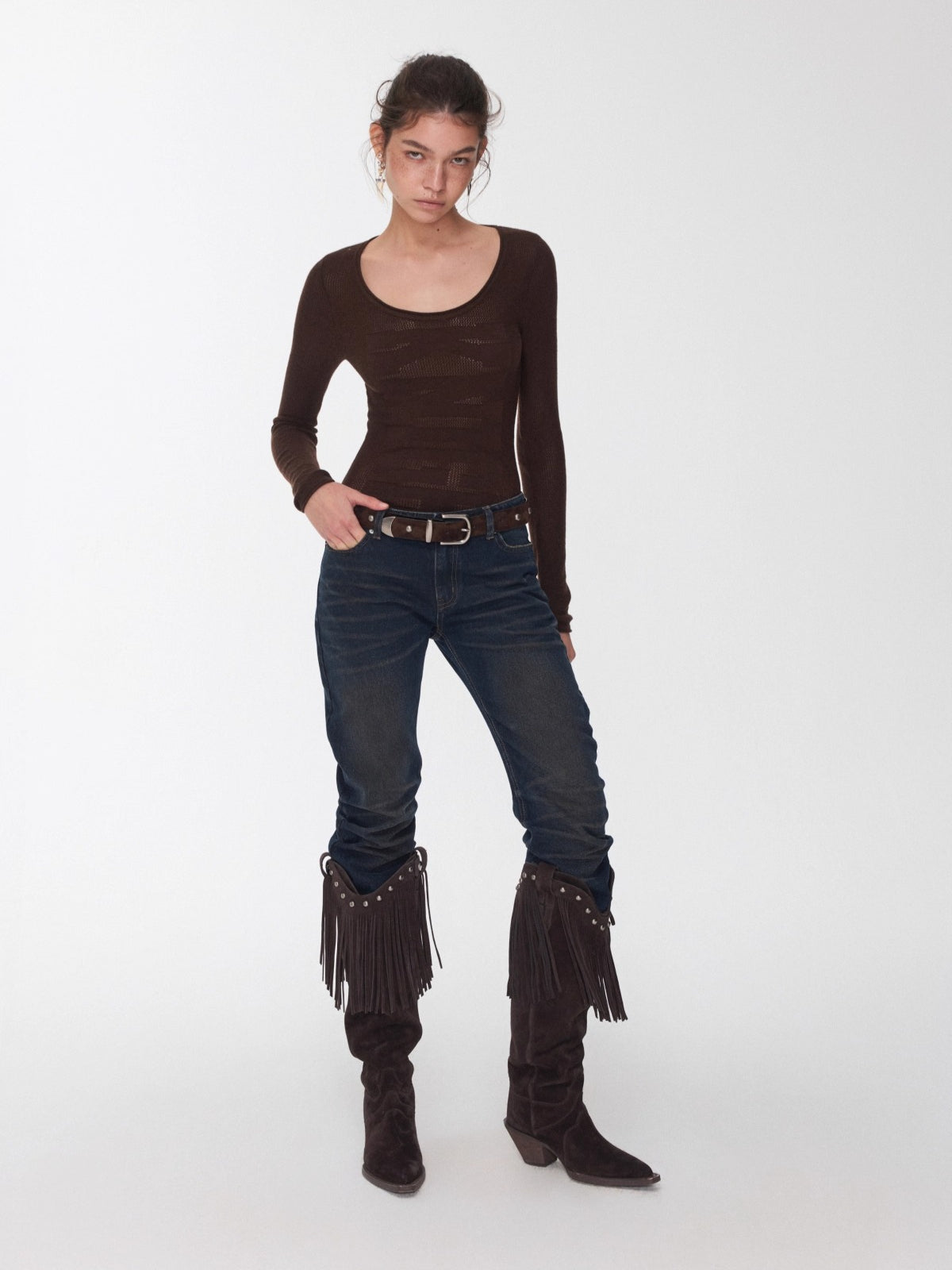 Textured Jacquard Knit Round-Neck Sweater