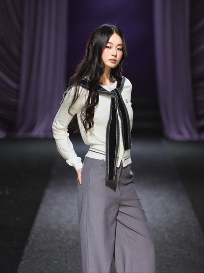 Miu-Inspired Contrast Trim Slim-Fit Knit Cardigan