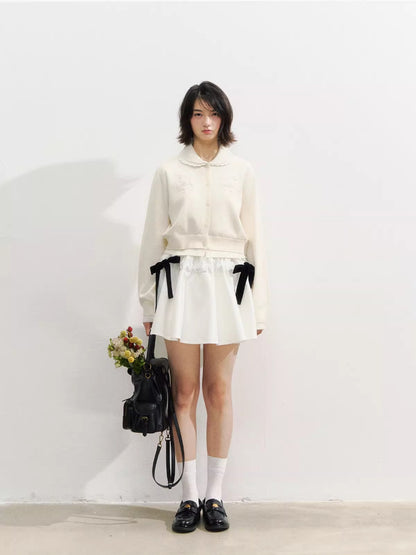 Crochet White Doll Collar Cardigan