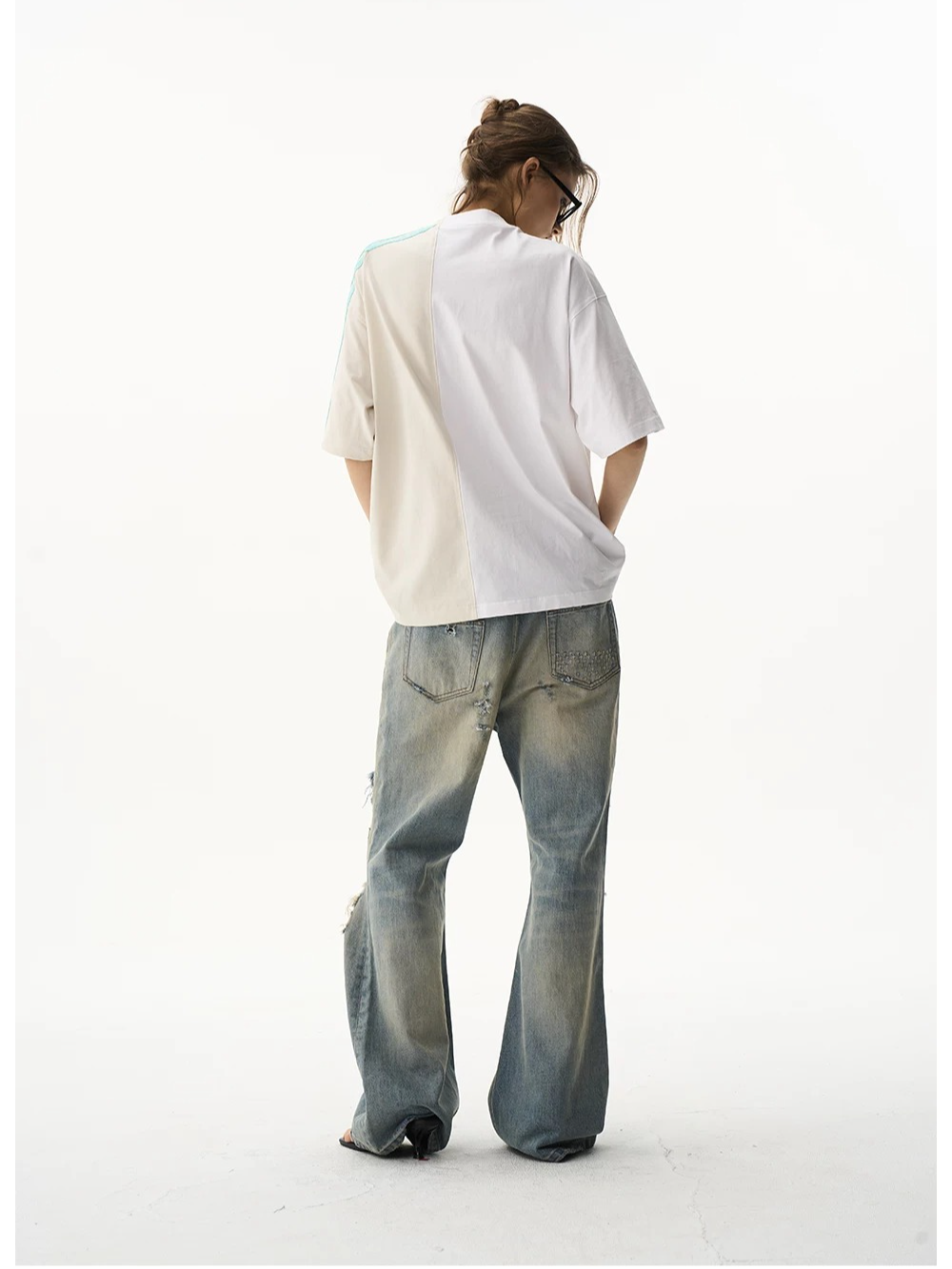 Contrast Panel Tape Embroidered T-Shirt