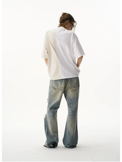 Contrast Panel Tape Embroidered T-Shirt