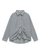 Checkered Contrast Hem Drawstring Pleated Shirt - CHINASQUAD
