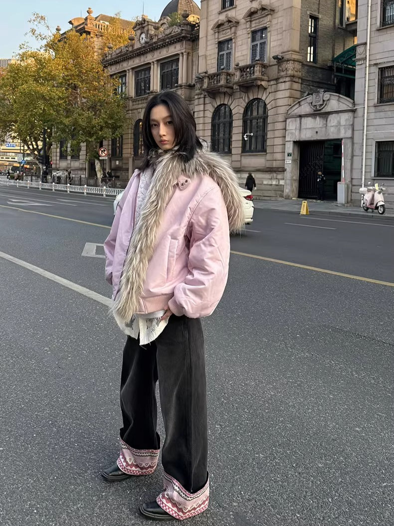 Raccoon Fur Trim Quilted Jacket