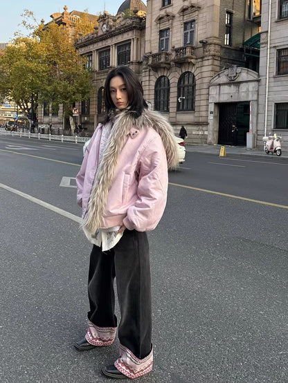 Raccoon Fur Trim Quilted Jacket