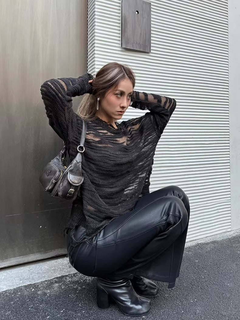 Textured Faux Leather Flared Pants