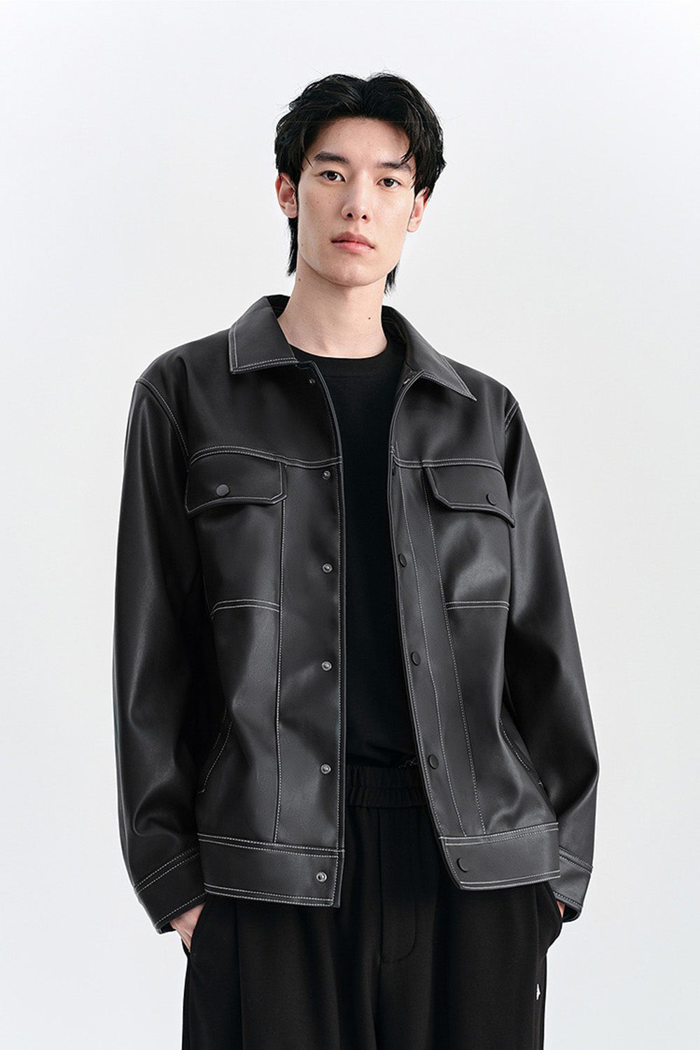 PU Bomber Collar Leather Jacket - CHINASQUAD