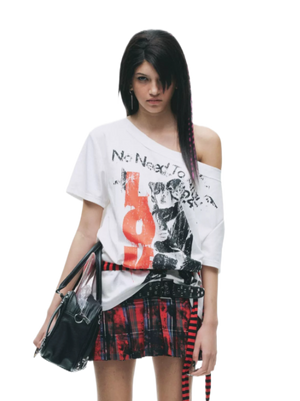 Laser-Burn Punk Graphic Oversized T-Shirt