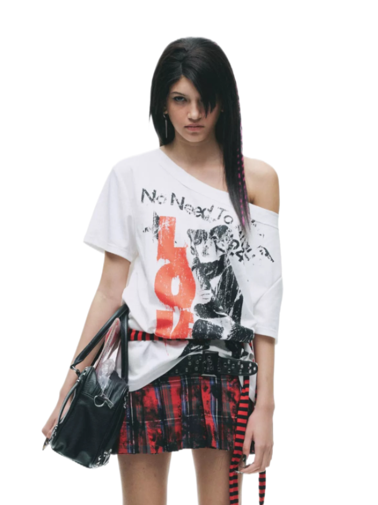 Laser-Burn Punk Graphic Oversized T-Shirt