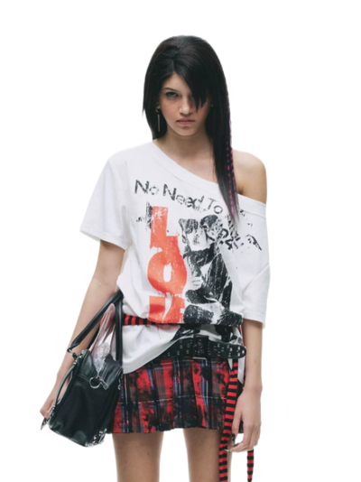 Laser-Burn Punk Graphic Oversized T-Shirt
