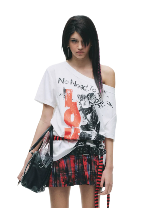 Laser-Burn Punk Graphic Oversized T-Shirt