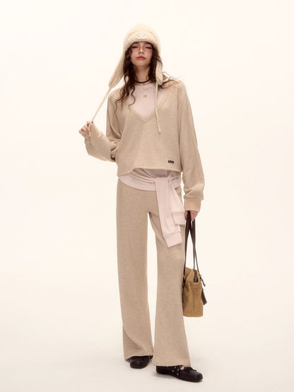 Waffle Knit V-Neck Pullover &amp; Tank Top &amp; Wide-Leg Pants Set