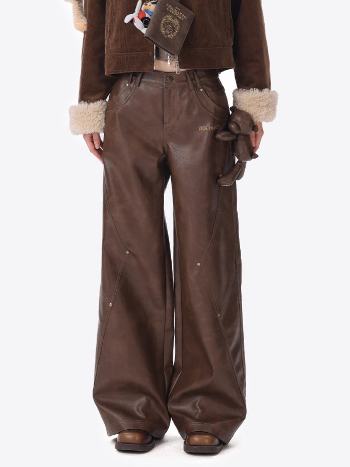 Faux Leather Straight-Leg Pants