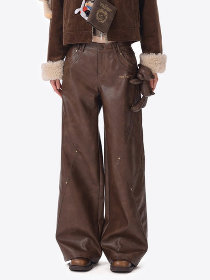 Faux Leather Straight-Leg Pants