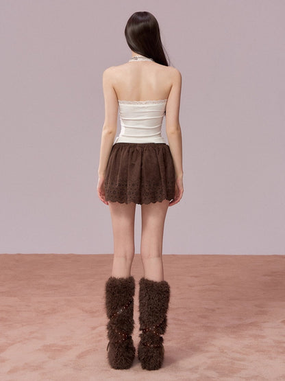 Suede-Touch Embroidered Mini Skirt
