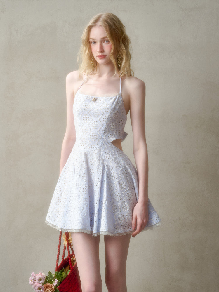 Natural Cotton Embroidered Little Blue Dress - CHINASQUAD