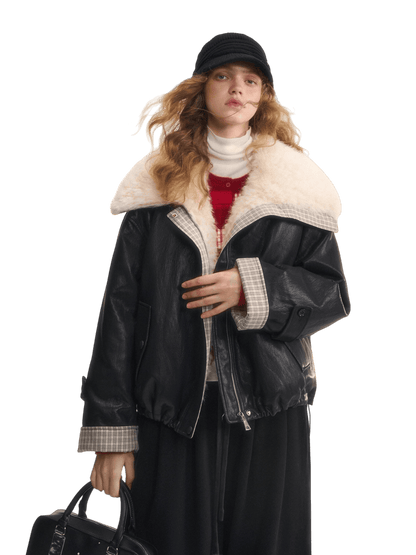 Faux-Fur Collar Down Leather Jacket
