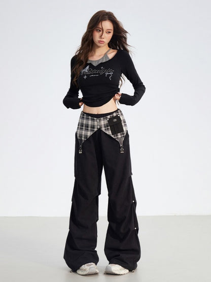 Detachable Plaid Utility Cotton Pants