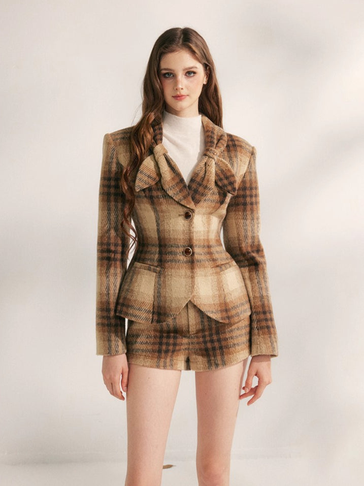 Vintage Structured Wool Blend Blazer &amp; Shorts Set