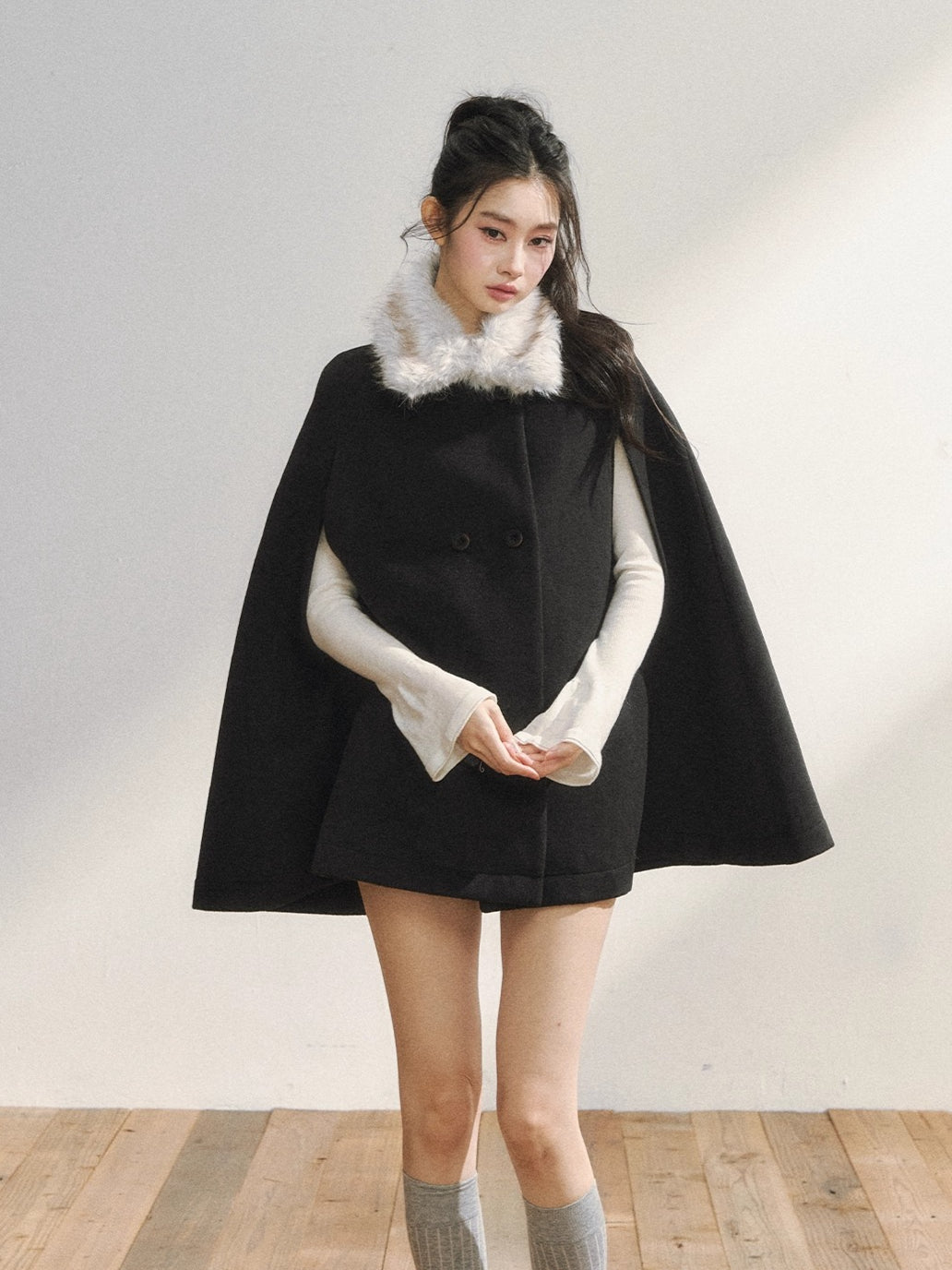 Elegant Two-Tone Wool Cape