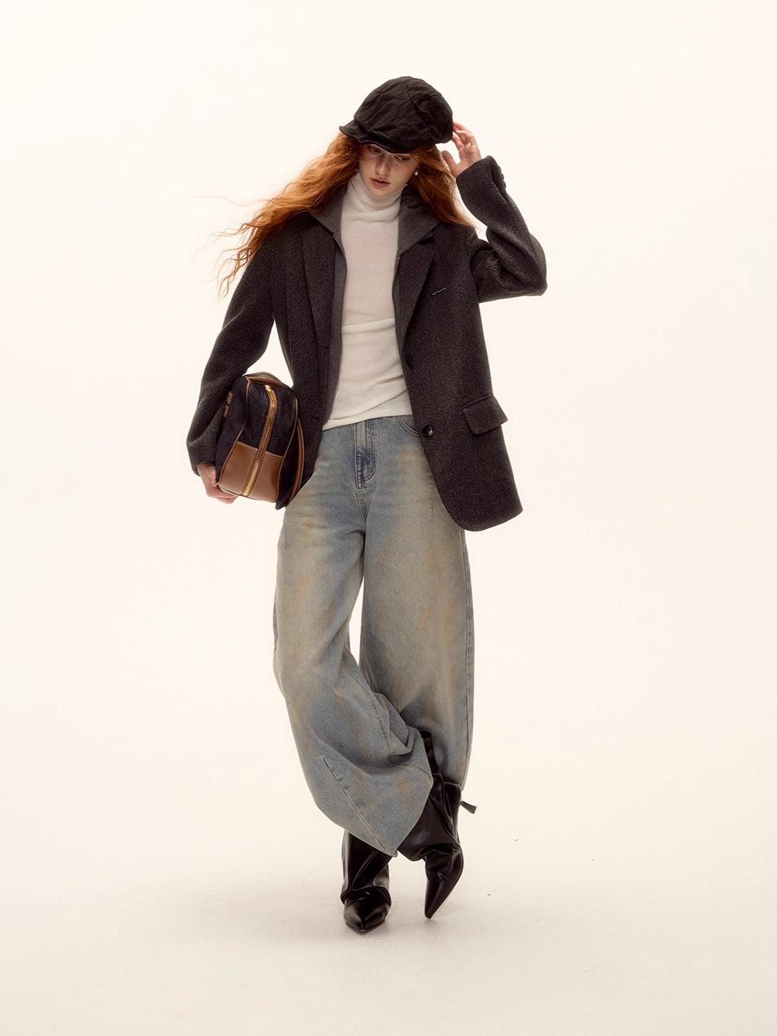 Grey Layered Wool-Blend Hoodie Blazer