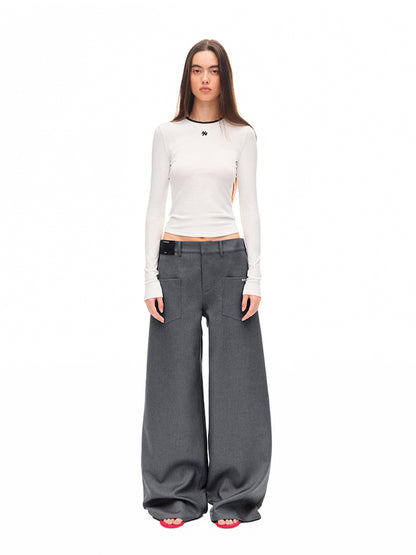 Contrast-trim Regular-shoulder Long-Sleeve T-shirt - CHINASQUAD