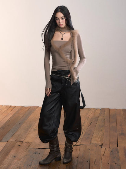 Fox Fur Scarf Trim Two-Piece Knitwear