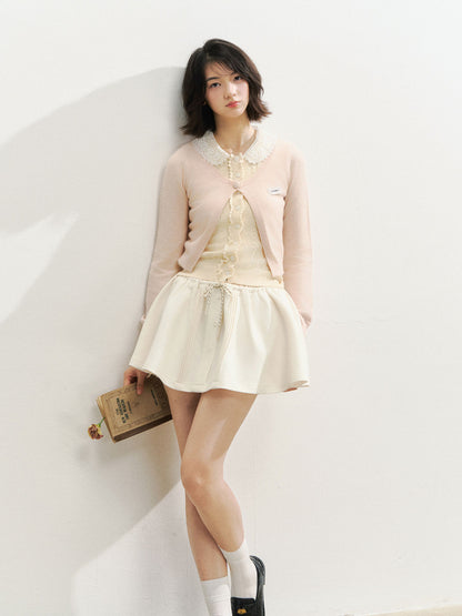 Lace Collar Fake Two-piece Cardigan - CHINASQUAD