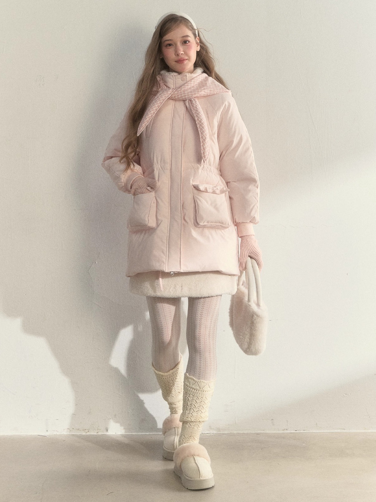 Blush Scarf-Hood Down Coat