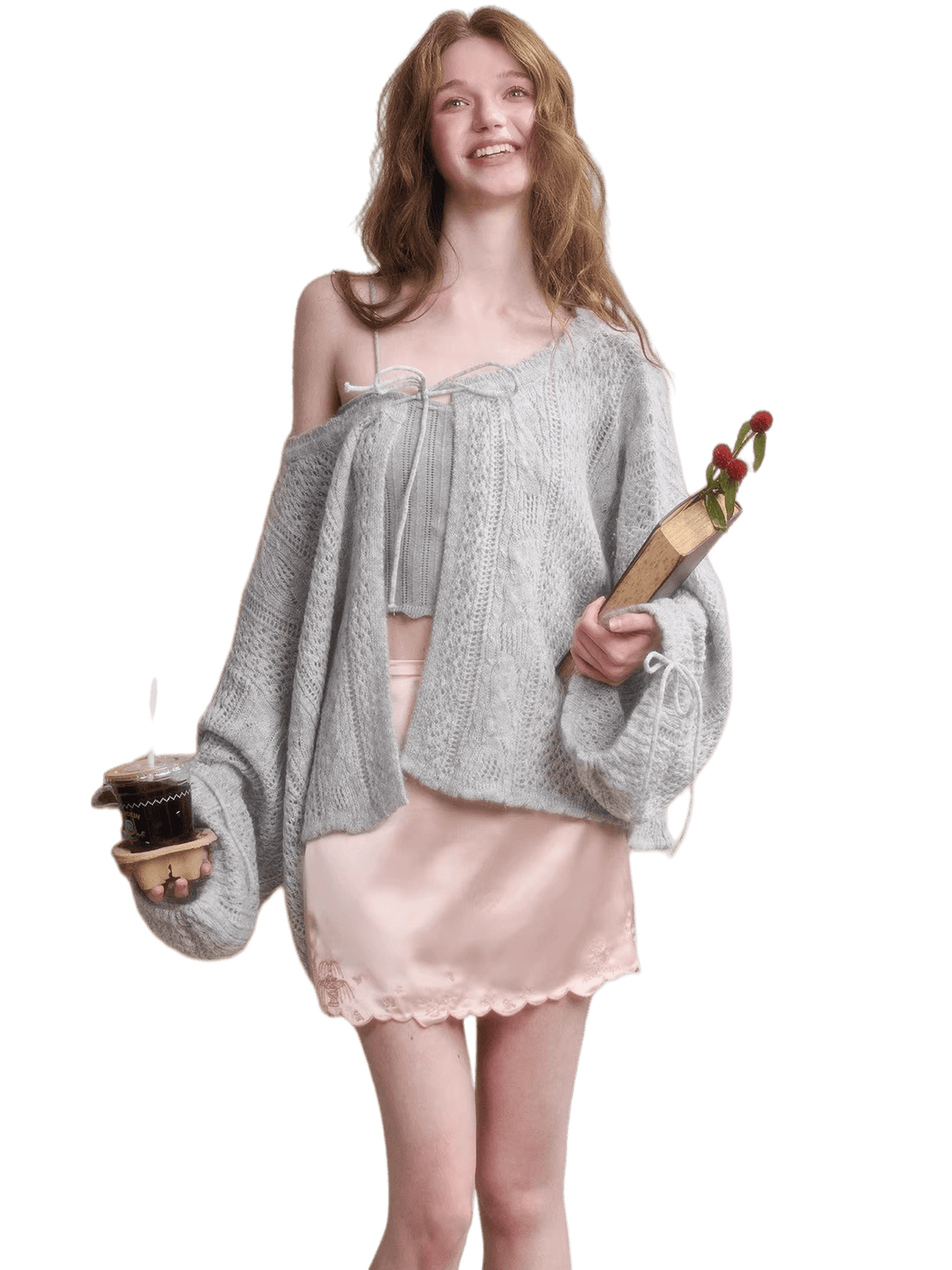 Mohair Wool Openwork Knit Cardigan