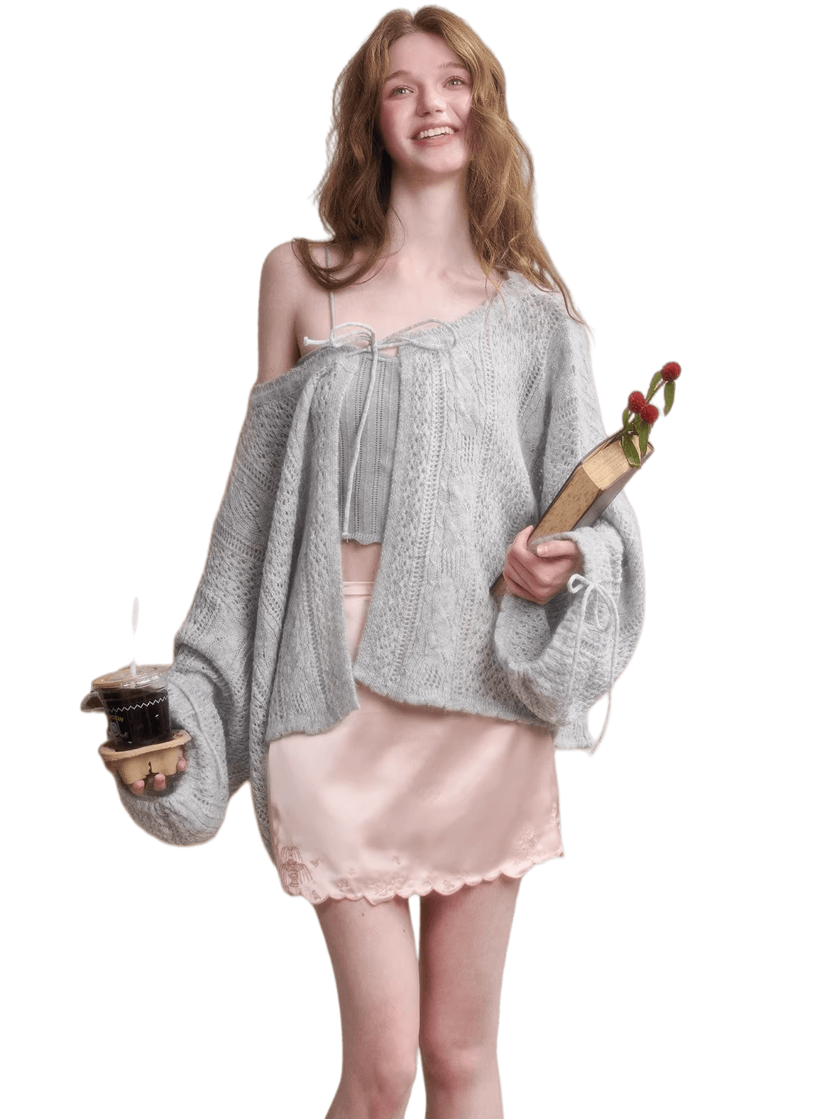 Mohair Wool Openwork Knit Cardigan