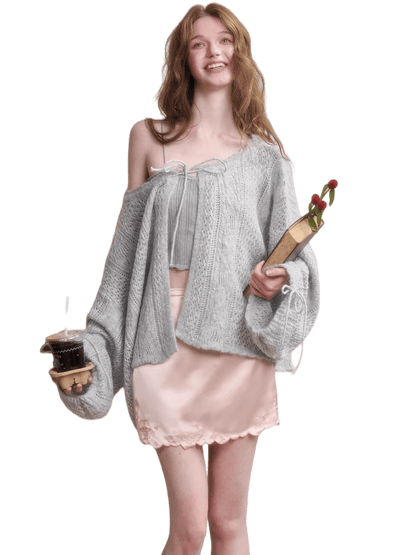 Mohair Wool Openwork Knit Cardigan