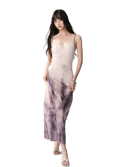 Sunset Lavender Gradient Printed Slip Maxi Dress