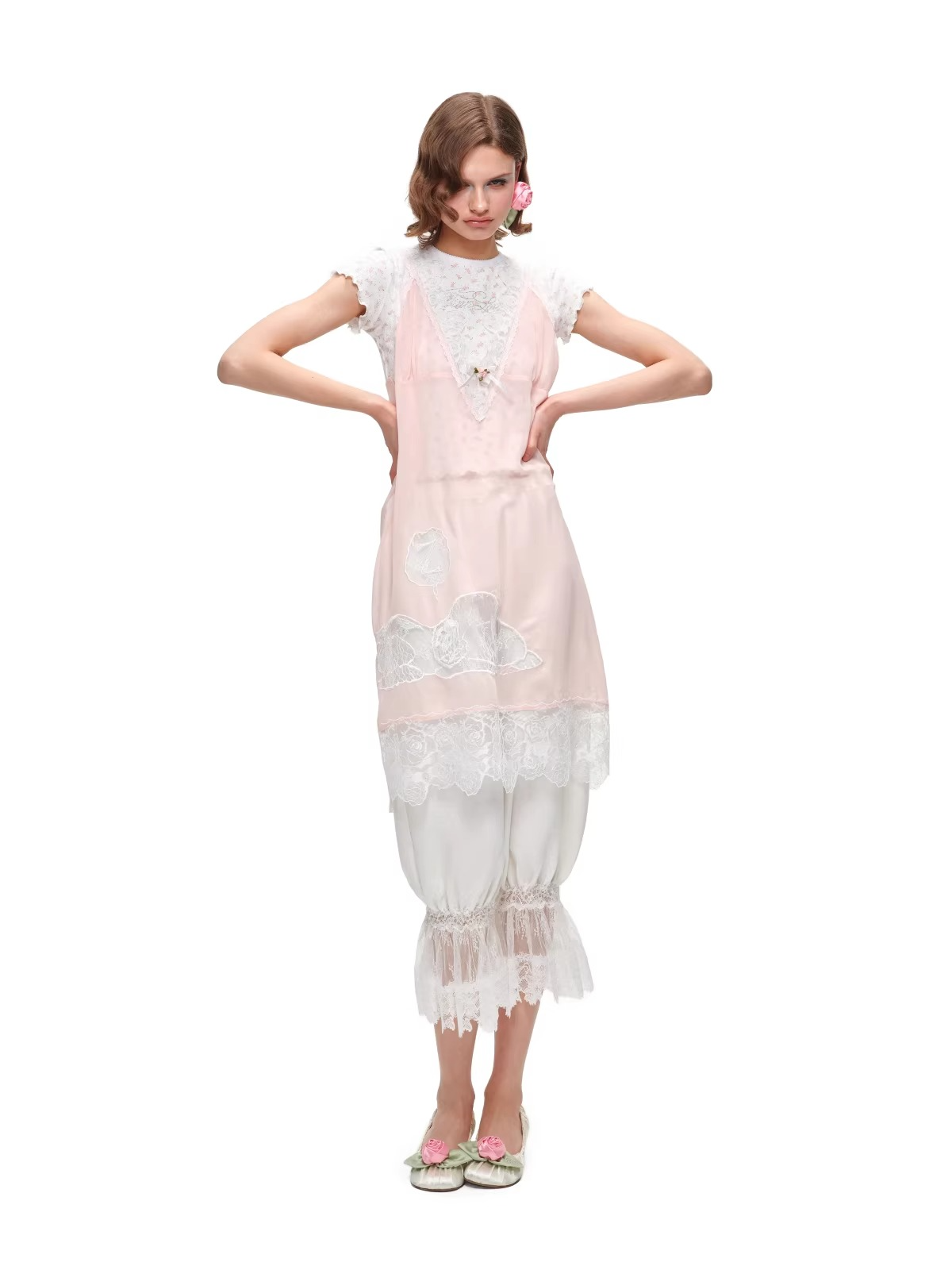 Snoopy Lace-Trim V-Neck Relaxed Dress