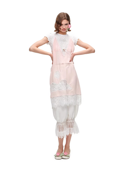 Snoopy Lace-Trim V-Neck Relaxed Dress