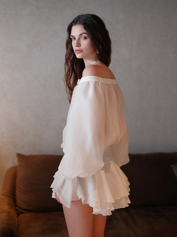 Off-shoulder Bubble Sleeve Puff Dress