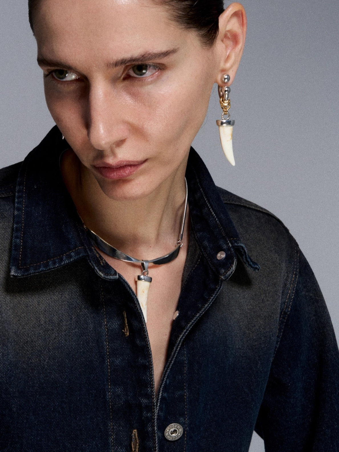 Silver Fang &amp; Horn Reshaped Romance Vintage Necklace