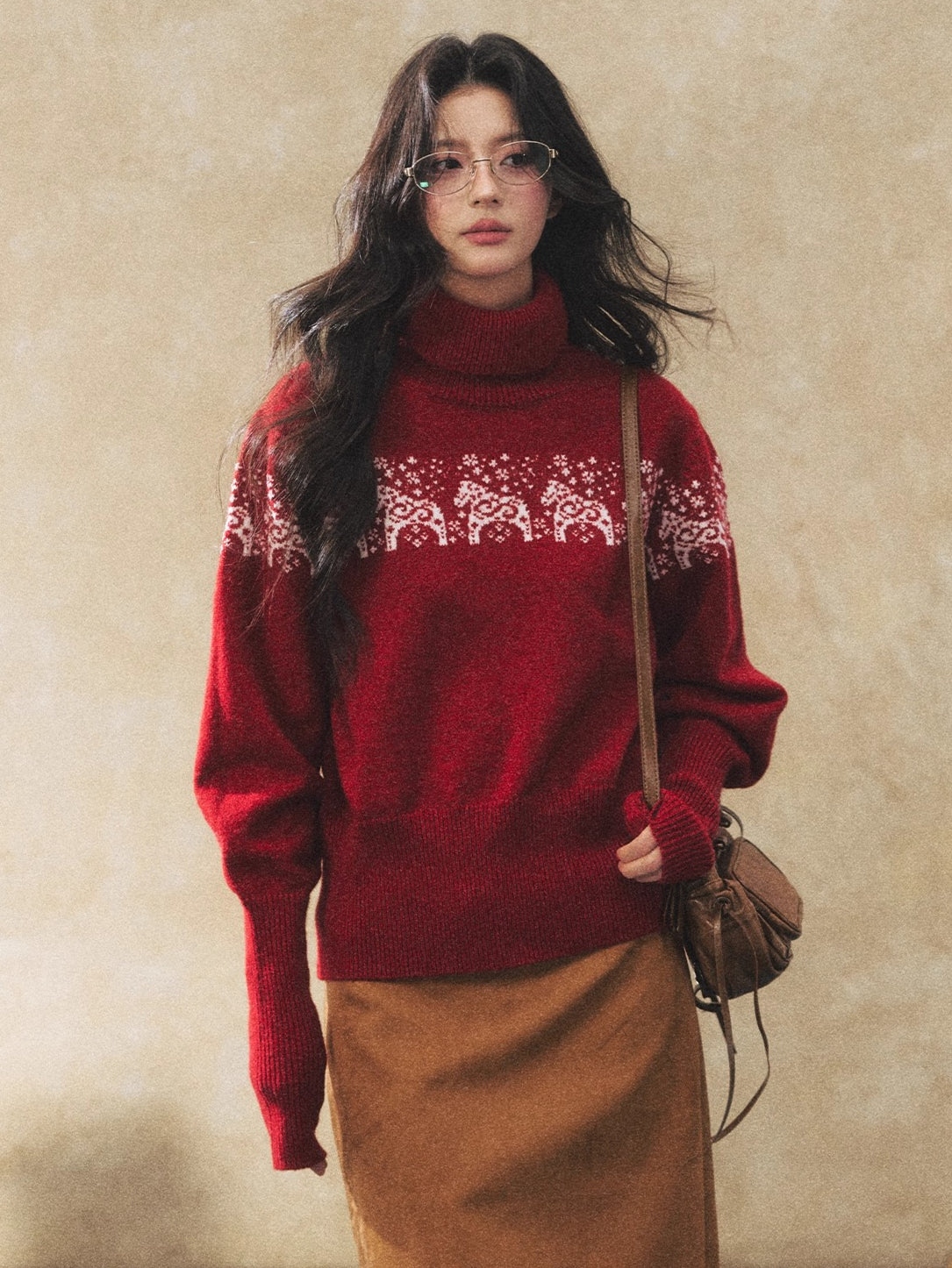 Dual-Tone Knit Turtleneck Sweater