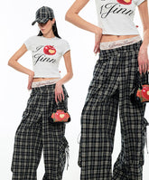 Gradient Plaid Wide-Leg Cargo Pants - CHINASQUAD