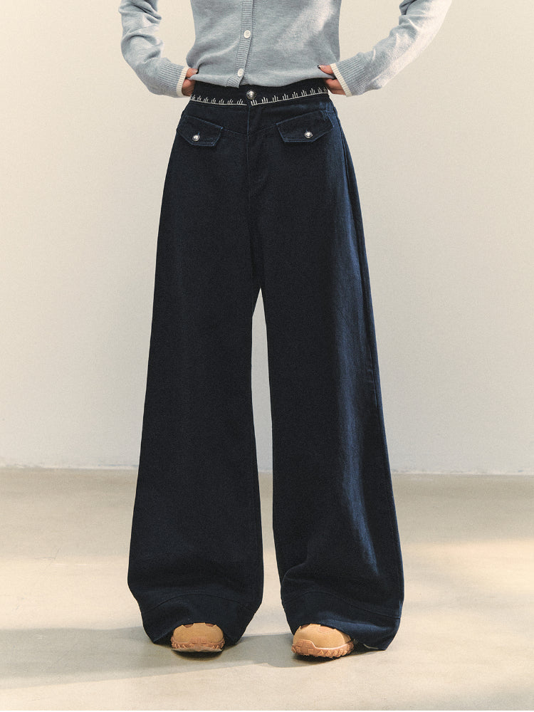 Cross-Stitch Floral Wide-Leg Pants - CHINASQUAD
