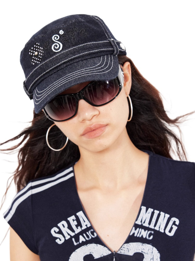 Polka Dot Flower Letter Embroidered Poster Hat