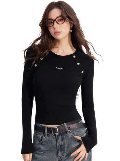 Two-Tone Layered Ribbed Knit Crewneck