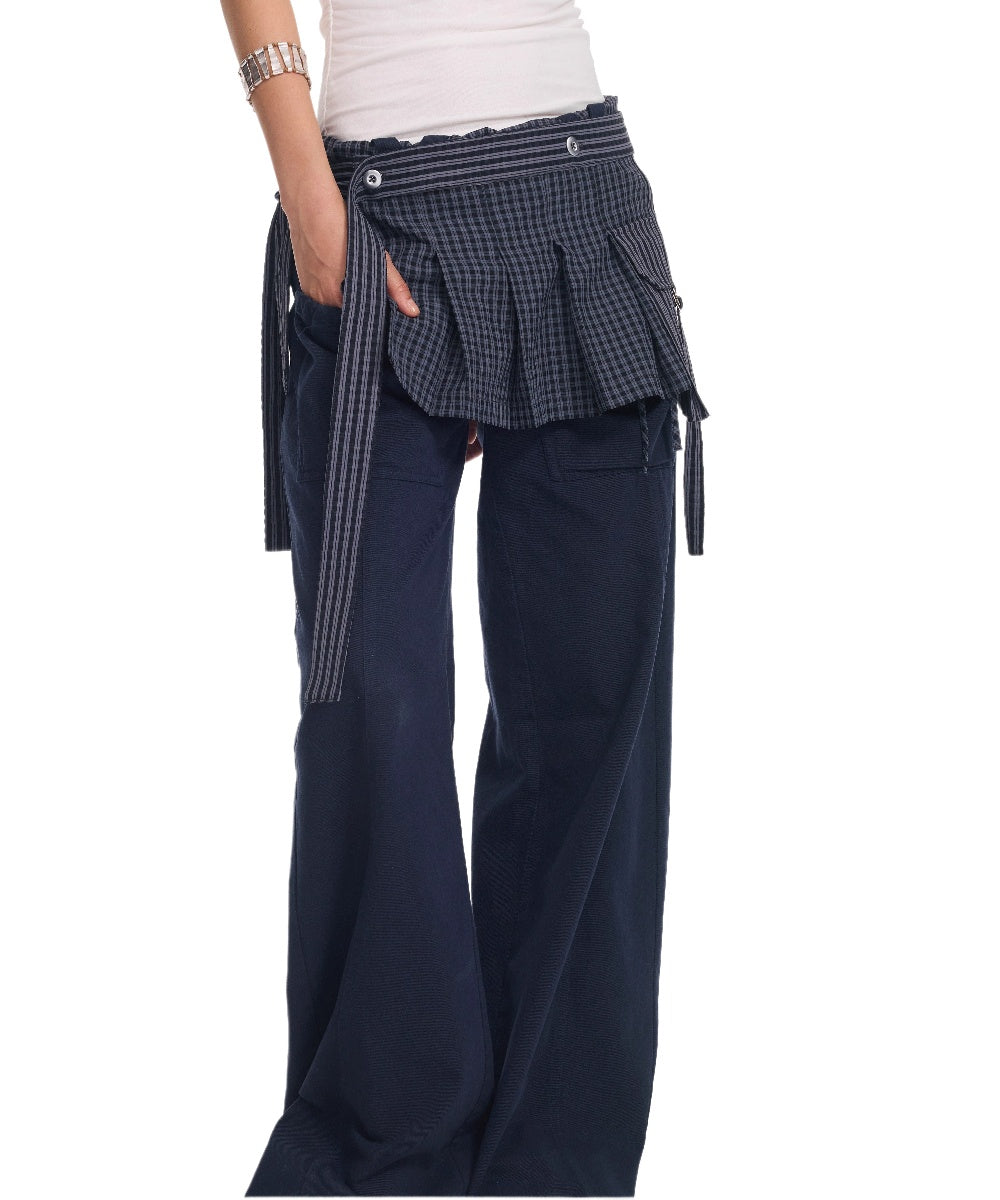 Draped Drawstring Wide-Leg Pants