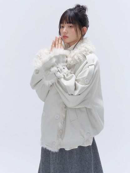 Faux Fur Leopard-Panel Parka Jacket