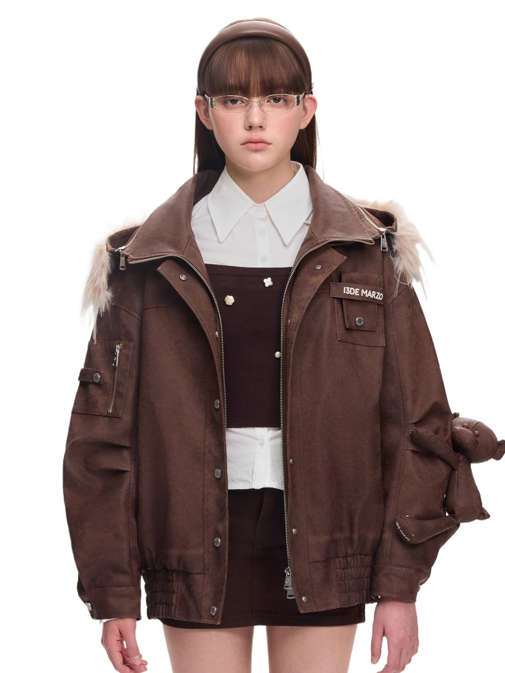 Detachable Fur Collar PU Padded Jacket