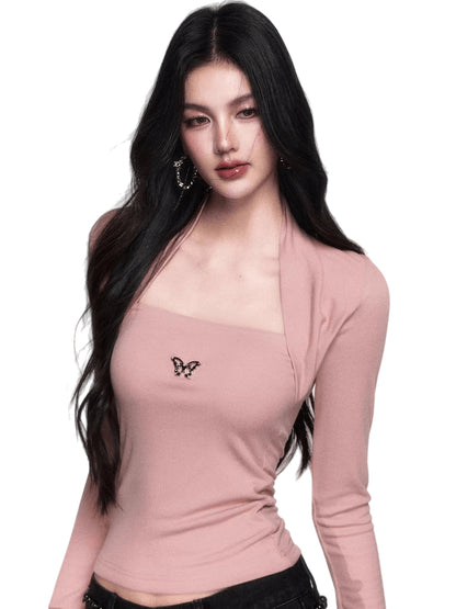 Sleeve-Detail Slim-Fit Knit Crewneck